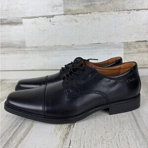 Clarks mens 9 black leather tilden cap oxford dress shoe new lace up work casual